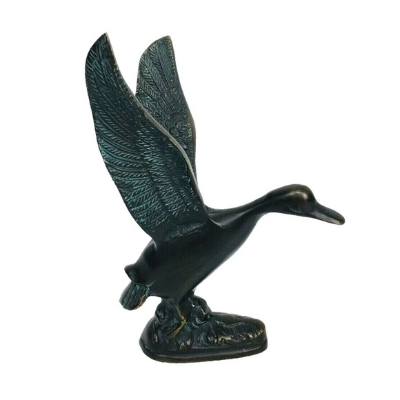 Vintage Bronze Duck Bird Taking Flight Sculpture Figurine 7" X 6" - Picture 3 of 11